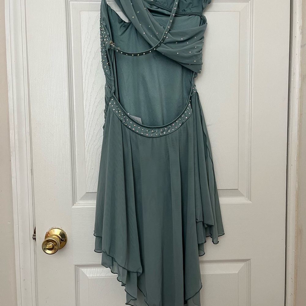 Dusty Sage Lyrical Dance Costume with Rhinestone Detailing - Picture 2 of 2